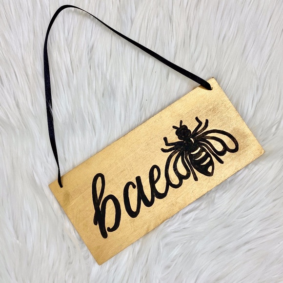 Handmade Other - Bae Bee Baby Nursery Hand Painted Gold Black Sign